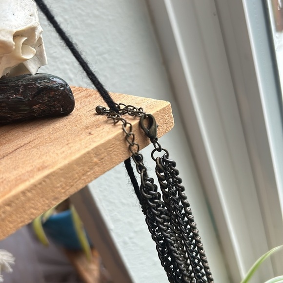 Goth Necklace Yellow Moody Glass and Dark Metal Three Tier Adjustable Stained - Picture 5 of 5